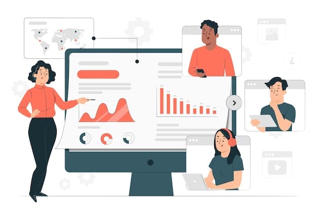Illustration of a teacher presenting a digital lesson
