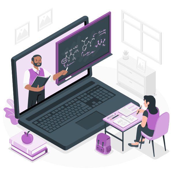 Illustration of a teacher planning lessons online